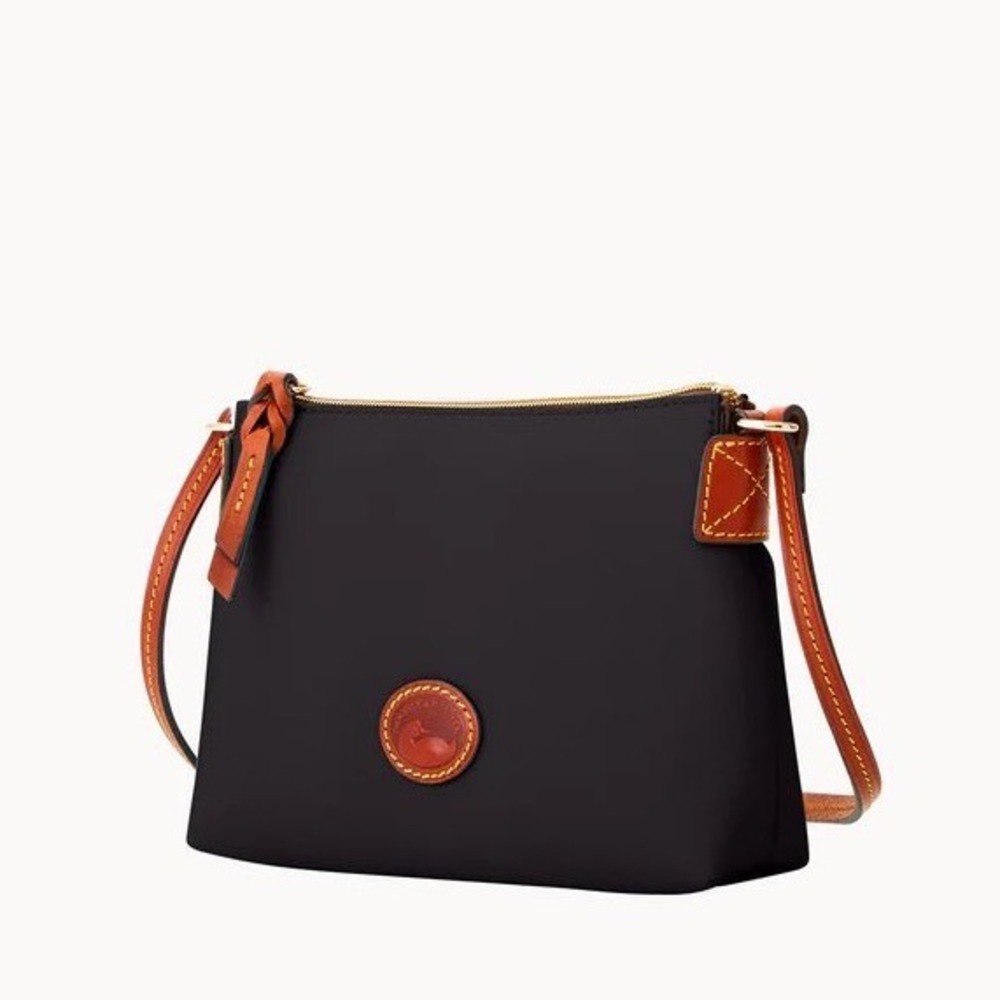 Dooney & Bourke Black Nylon‎ Crossbody Pouchette Purse Bag with Leather Trim